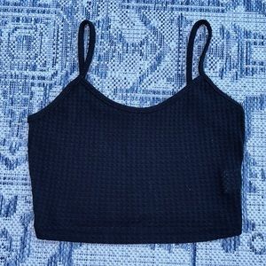 Waffle Knit Black Crop Top